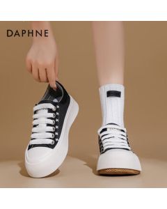 Daphne College Style Platform Sneakers for Women, Versatile Casual Shoes, Trendy Chunky Sneakers, Black, Size 39