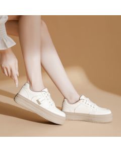 Daphne Women's White Sneakers Casual Versatile Fashion Thick-Soled Height-Increasing Comfortable Student Canvas Shoes Brown 38