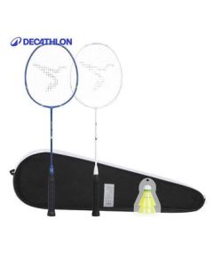 DECATHLON Badminton Racket Pair Upgrade Composite Carbon Electric Blue/Ivory White IVJ1-4870437