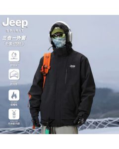 JEEP Men's Jacket, American Outdoor Three-Proof Windbreaker, Trendy Workwear Coat, Black XL for Autumn and Winter
