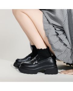 Daphne Height-Increasing British Style Women's Loafers 2024 Spring Versatile Thick-Soled Black Loafers for Women - Black - Size 40