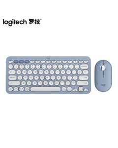 Logitech Fashion Series PEBBLE 2 COMBO Wireless Keyboard & Mouse Combo, Dual-Mode Connectivity, Customizable Buttons, Pairs with 3 Devices, Moonlight Blue