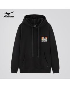 Mizuno Men's Outdoor Hooded Fleece-Lined Long-Sleeve T-Shirt Casual Versatile Warm Base Layer Black M