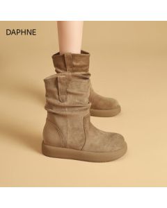 DAPHNE Retro Folded Stacked Boots for Women, 2025 New Autumn/Western Short Boots with Chunky Heel, Slimming Fashion Boots