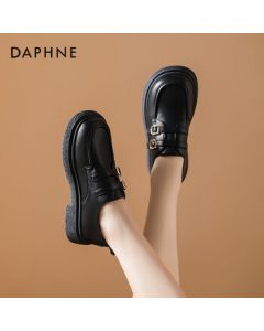 Daphne Spring British Style Retro Comfortable Versatile JK Loafers Fashion Commuter Shoes for Women - Black, Size 35