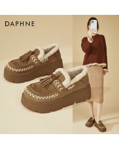 DAPHNE Platform Loafer Women's Winter Comfortable Versatile Faux Fur-Lined Birkenstock Shoes with Hidden Heel - Camel, Size 35