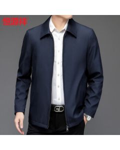 Hengyuanxiang Men's Executive Jacket for Spring and Autumn, Middle-Aged Business Casual Dad Coat, Older Men's Turn-Up Collar Shirt