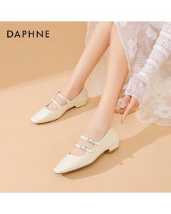 Daphne Women's Silver Mary Jane Shoes 2025 Spring Versatile Comfortable French Retro Ballet Flats - Beige Size 38