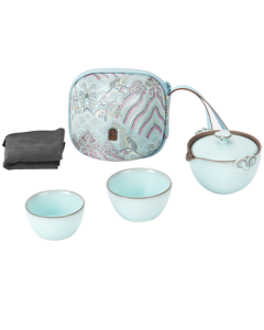 Edenus Ceramic Tea Set Portable Travel Kit with One Pot and Two Cups Kung Fu Tea Set - Satisfaction Guaranteed, Powder Blue Glaze