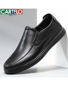 CARTELO Men's Genuine Leather Slip-On Loafers, Soft Sole Comfortable Business Casual Dad Shoes 6931 Black 41