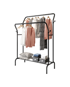 Yicai Nianhua Double Rod Clothes Rack, Floor Standing Coat Rack for Bedroom Living Room, Mobile Hanging Storage Stand 1100-BK2