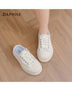 Daphne Small Luxury Style Slip-On Canvas Shoes with Thick Sole for Women - Beige, Size 39