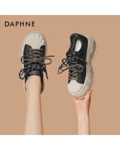 Daphne Shell-Toe Platform Sneakers for Women, New Autumn Color-Block Casual Sports Shoes 4025404050, Black, Size 38