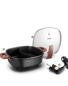 SUPOR SUPOR C Multi-purpose Electric Hot Pot, 6L Large Capacity Non-Stick Electric Cooking Pot with Dual Hot Pot Design, Granite Color H3232FK609Y