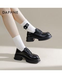 Daphne Daphne Platform Loafers Women's British Retro Casual Shoes Versatile Comfortable Women's Leather Shoes - Black 39