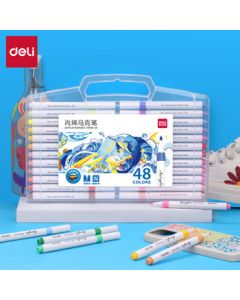Deli HM108-48PP Boxed Fine Round Acrylic Markers (Assorted) (48 Colors/Box) Acrylic Markers PP Boxed Fine Round Waterproof 1 Box