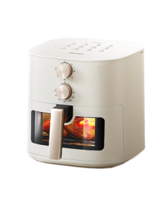 Midea Household Air Fryer No-Flip 2025 New Model with Transparent Viewing Window for Steam Tender Roasting, Practical 5.3L Large Capacity Metal Inner Chamber, Easy-to-Use Rotary Knob KZE5383