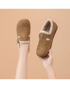 Daphne Birkenstock Women's Shoes 2023 Autumn Winter Simple and Versatile Closed-Toe Slip-On Plush Soft-Soled Retro Casual Shoes Khaki 39