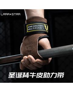 Laura's Star Christmas Back Cowhide Power Lifting Straps Gym Gloves Grip Wrist Wraps Anti-Slip Dumbbell Pull-Up