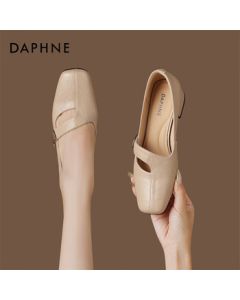 Daphne French Shallow Cut Women's Shoes New Spring Fashion Metal Buckle Leather Shoes 4024404280 Beige 36