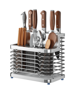 Shuaishi Kitchen 304 Stainless Steel Knife Holder, Cutlery Storage Rack, Utensil Stand with Drainage, Countertop Knife Block