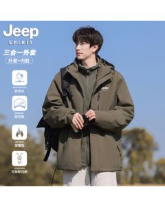 JEEP Men's 3-in-1 Jacket for Autumn and Winter Outdoor Versatile Military Green [3-in-1] 4XL