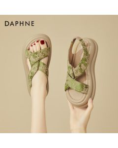 Daphne Fashion New Chinese Style Roman Sandals for Women, Summer Comfortable Versatile Platform Height-Increasing Beach Sandals, Green, Size 38