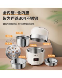 Bear Electric Lunch Box for Office Workers - 3-Tier Large Capacity Stainless Steel Steamer with Keep Warm Function, Reheatable, Cookable, and Plug-in Rice Cooker & Bento Box (DFH-B20J1)