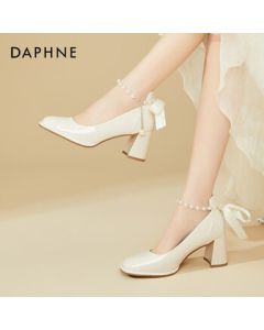 DAPHNE French Block Heel Mary Jane Pumps Women's 6.5cm Elegant High Heels Evening Shoes 4623404081 Beige 36