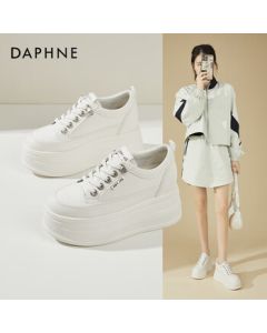 Daphne Platform Sneakers for Women, Chunky White Casual Shoes with Hidden Wedge, Versatile Low-Cut Lace-Up Shoes for Petite Women, White, Size 38