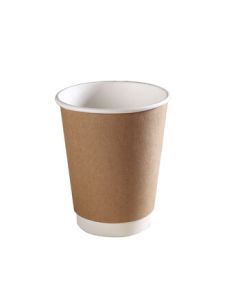Changbaosen Kraft Paper Cups, Double-Layer Kraft Disposable Lidded Hot Drink Cups, 350ml Capacity, Pack of 100 DO