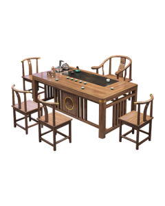 Tangji Solid Wood Tea Table Set, New Chinese Style Tea Brewing Office Balcony Gongfu Integrated Coffee Table 1.6m + Chairs