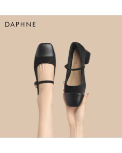 Daphne Women's Flats French Square-Toe Stitched Elegant Mary Jane Shoes Chunky Heel Shoes 4024303327 Black 37