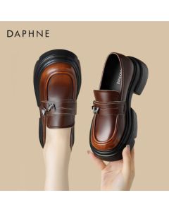 Daphne Women's Leather Retro Loafers with Thick Sole and Chunky Heel 4023607005 Nude Brown 39