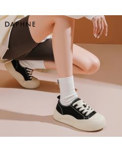 Daphne Women's Canvas Shoes New American Retro Sneakers Versatile Minimalist White Shoes Black Size 39