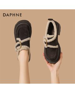 Daphne Women's Loafers British Style Thick-Soled Fleece-Lined Cotton Shoes Warm Fuzzy Shoes 4024607129 Brown 38