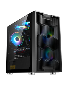 SAMA PGT M7 Mini Turbo Gaming PC Case - Front Mesh Panel for Cooling/Tempered Glass Side Panel/Supports M-ATX Motherboard/USB 3.0/Cable Management/Power Supply Shroud