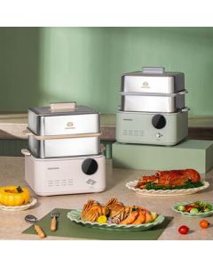 DAEWOO Household Multi-function Electric Steamer, Large Capacity Double-layer Stainless Steel Steamer with Stew, Keep Warm and Delay Start Function, DYZL-12L35 Morandi Green, 12L