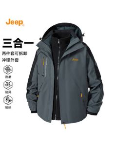 JEEP冲锋外套2024秋冬季防风保暖御寒三合一夹克可拆卸帽休闲男士外套  
JEEP Men's All-Weather 3-in-1 Jacket with Detachable Hood - Windproof, Warm, and Versatile for Autumn/Winter 2024