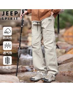 JEEP SPIRIT Men's Casual Pants Autumn Windproof Cargo Pants Straight Leg Work Pants Beige XL