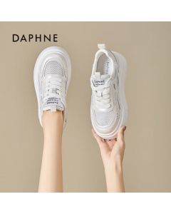 DAPHNE DAPHNE Women's Thick-Soled Canvas Shoes Breathable White Sneakers Casual Shoes Beige Size 40