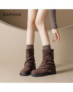 Daphne Women's Boots Retro Mid-Calf Boots 2025 New Versatile Soft and Comfortable Malade Stacked Boots Brown 35