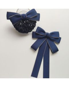 Xishang Premium Collar Flower Bow Tie - Professional Work Attire Bow Tie & Collar Flower Set with Hair Net in Blue