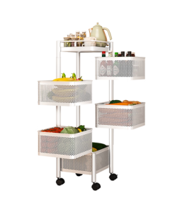 Yicai Nianhua Kitchen Storage Rack Floor Vegetable Basket Rotating Stand Vegetable Organizer Living Room Storage Mobile Cart 1118-WH