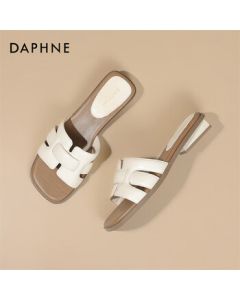 DAPHNE Women's Slip-On Sandals Comfortable Versatile Low-Heeled Flip Flops Beige 35