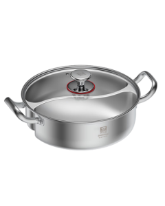 KBH 304 Stainless Steel Hot Pot Dual Pot, Thickened Bottom Multi-functional Cooking Pot for Soup and Shabu-Shabu