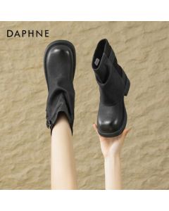 Daphne Stacked Ankle Boots Women's 2025 New Thick Sole Retro Western Cowboy Boots Martens Boots Black 40