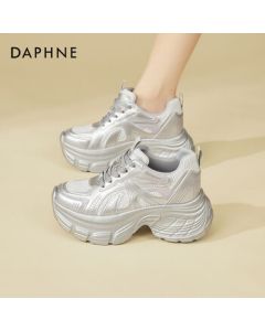 Daphne Platform Sneakers for Women, Trendy Chunky Dad Shoes with Hidden Heel Lift, Breathable Mesh Casual Sports Shoes for Petite Women, Silver Purple, Size 35