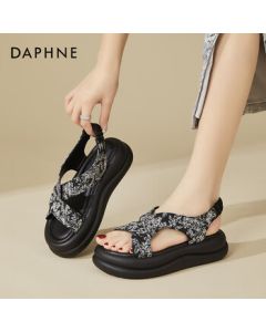 Daphne Women's Roman Sandals for Summer, Casual Versatile Beach Shoes to Pair with Dresses, Black, Size 38