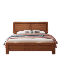 PXN New Chinese Style Walnut Solid Wood Bed 1.8m Double Bed Modern Wedding Bed A01 1.8 Bed + 10cm Mattress + 2 Cabinets